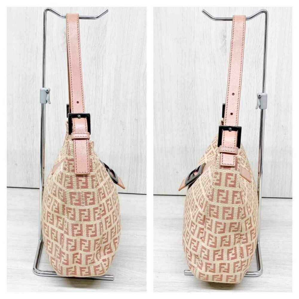 Authentic FENDI Mamma Zucca Bucket Baguette Pink Beige Flap Bag Purse Tote FF - Picture 3 of 10
